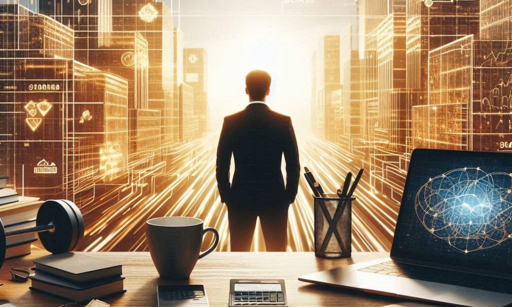 O Contraste da Sorte Lottery ticket blurred, sharp financial dashboard, 2026 goals, executive desk
